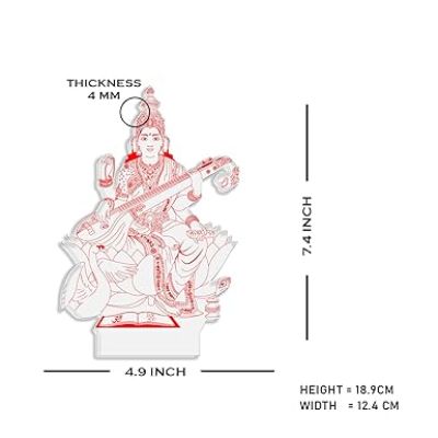 Maa Saraswati 3D Illusion Acrylic Table Lamp with Warm White Light Home Office & Pooja Room Decor Light  Blessing Gift for Student
