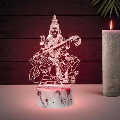 Maa Saraswati 3D Illusion Acrylic Table Lamp with Automatic Color Changing Light  Home Office & Pooja Room Decor Light  Blessing Gift for Student