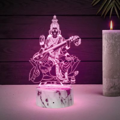 Maa Saraswati 3D Illusion Acrylic Table Lamp with Automatic Color Changing Light  Home Office & Pooja Room Decor Light  Blessing Gift for Student