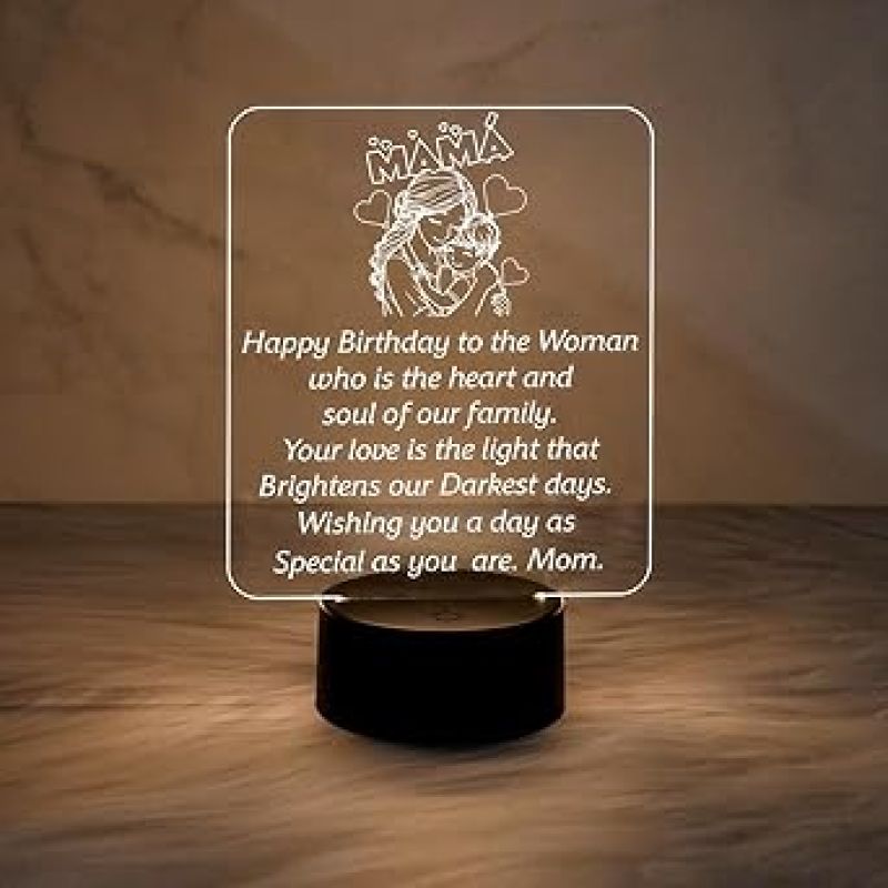 Happy Birthday Gift for Mom Acrylic Night Lamp Warm White Color Light Birthday Gift for Mom  Birthday Day Gifts from Daughter Son  Surprise Gift for Mom