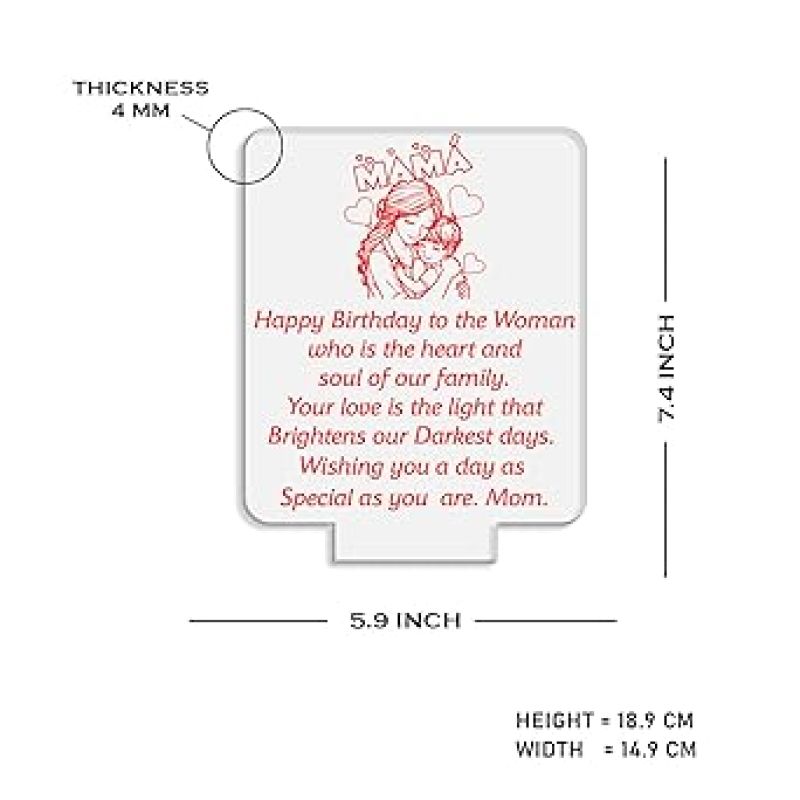 Happy Birthday Gift for Mom Acrylic Night Lamp Warm White Color Light Birthday Gift for Mom  Birthday Day Gifts from Daughter Son  Surprise Gift for Mom