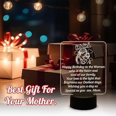 Happy Birthday Gift for Mom Acrylic Night Lamp Warm White Color Light Birthday Gift for Mom  Birthday Day Gifts from Daughter Son  Surprise Gift for Mom