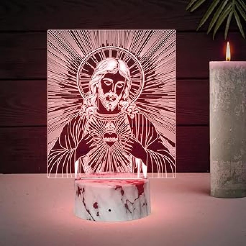 Jesus 3D Illusion Night Lamp with Automatic Color Changing Light  Gift for Christian Friend  Christmas Decor Light  Home & Office Decor Light
