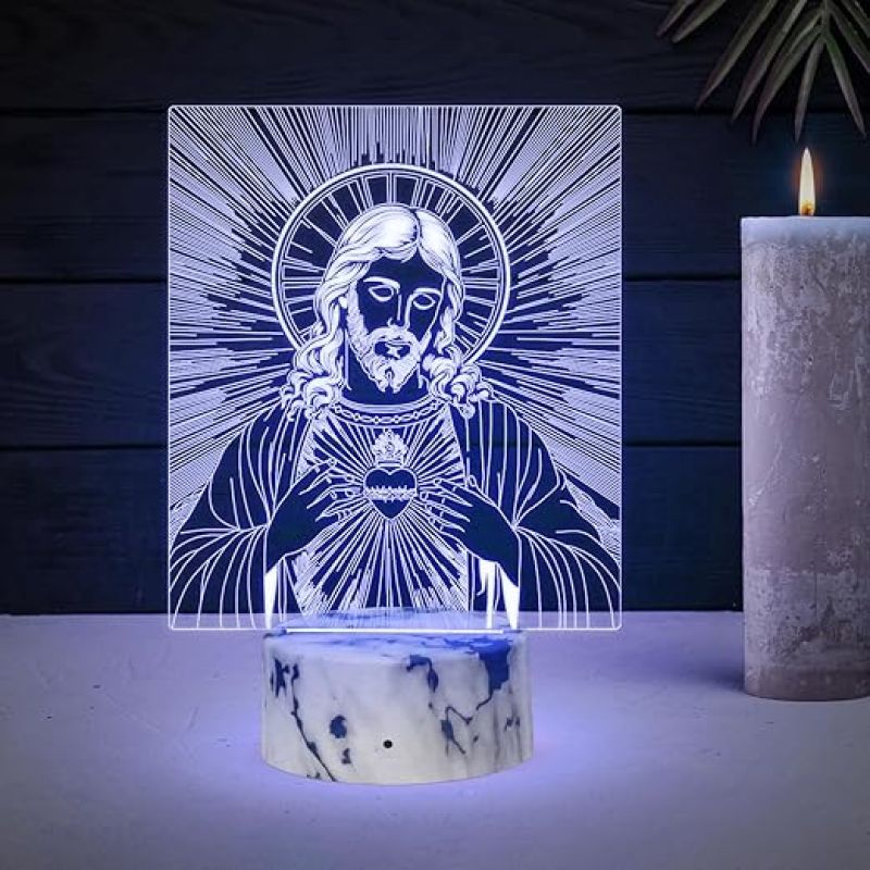 Jesus 3D Illusion Night Lamp with Automatic Color Changing Light  Gift for Christian Friend  Christmas Decor Light  Home & Office Decor Light