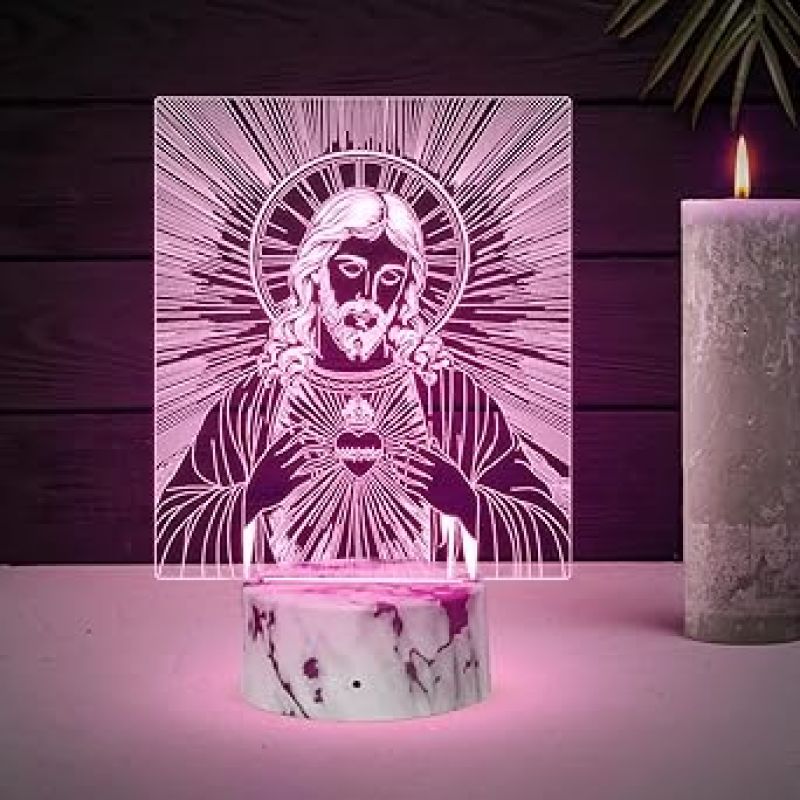 Jesus 3D Illusion Night Lamp with Automatic Color Changing Light  Gift for Christian Friend  Christmas Decor Light  Home & Office Decor Light