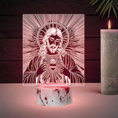 Jesus 3D Illusion Night Lamp with Automatic Color Changing Light  Gift for Christian Friend  Christmas Decor Light  Home & Office Decor Light