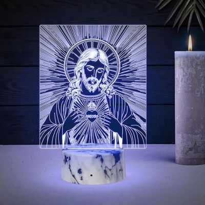 Jesus 3D Illusion Night Lamp with Automatic Color Changing Light  Gift for Christian Friend  Christmas Decor Light  Home & Office Decor Light