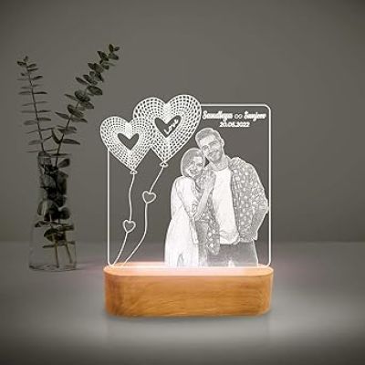 Personalized Photo Engraved Night Lamp with Cool White Light  Gift for Newly Married Couple  Birthday Gift for Wife Husband Couple Gift