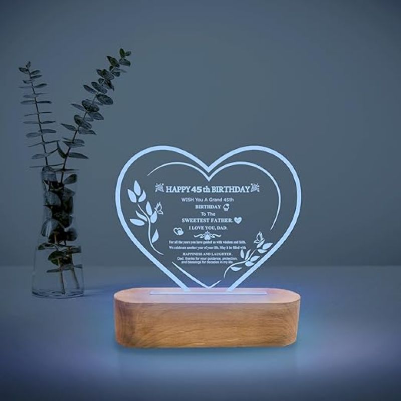 45th Happy Birthday Night Lamp with 7 Color Changing Light Customized with Text Gift for Dad  Fathers Day Gift  Memorable Gift for Dad  Birthday Gift for Dad