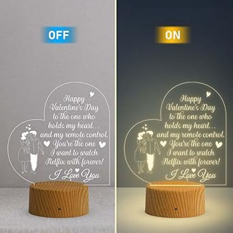 Happy Valentine Day Acrylic Desk Table Lamp  I Love You Gift for Her  Valentine Day Gift for Husband Wife Girlfriend Boyfriend  Warm White Light