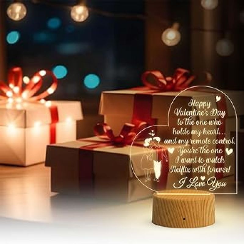 Happy Valentine Day Acrylic Desk Table Lamp  I Love You Gift for Her  Valentine Day Gift for Husband Wife Girlfriend Boyfriend  Warm White Light