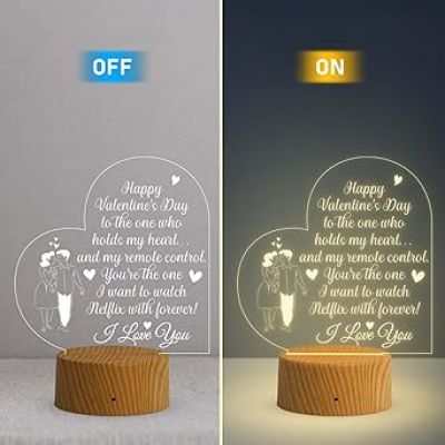 Happy Valentine Day Acrylic Desk Table Lamp  I Love You Gift for Her  Valentine Day Gift for Husband Wife Girlfriend Boyfriend  Warm White Light