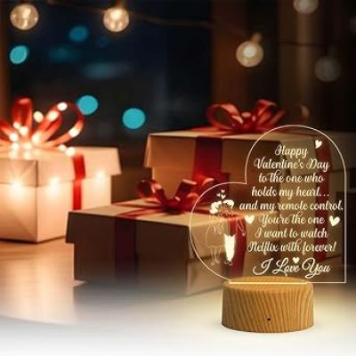 Happy Valentine Day Acrylic Desk Table Lamp  I Love You Gift for Her  Valentine Day Gift for Husband Wife Girlfriend Boyfriend  Warm White Light