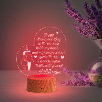 Happy Valentine Day Acrylic Desk Table Lamp  I Love You Gift for Her  Valentine Day Gift for Husband Wife Girlfriend Boyfriend  Multicolored Light