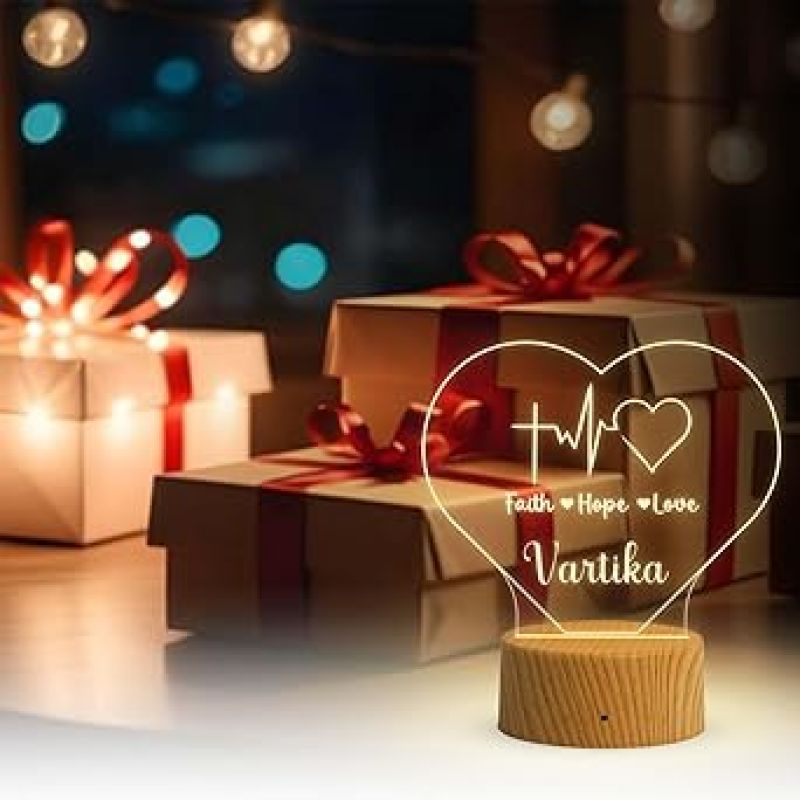 Personalized Faith Hope Love Night Lamp  Customized with Name  Christmas Gift for Friends  Birthday Gift for Parents Friends & Loveable Person  Warm White Lamp