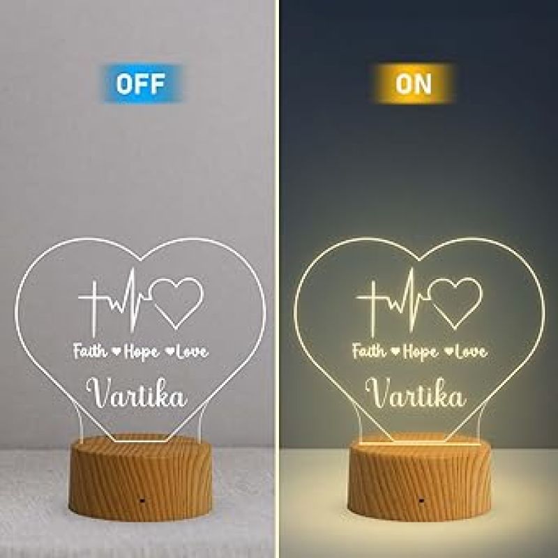 Personalized Faith Hope Love Night Lamp  Customized with Name  Christmas Gift for Friends  Birthday Gift for Parents Friends & Loveable Person  Warm White Lamp