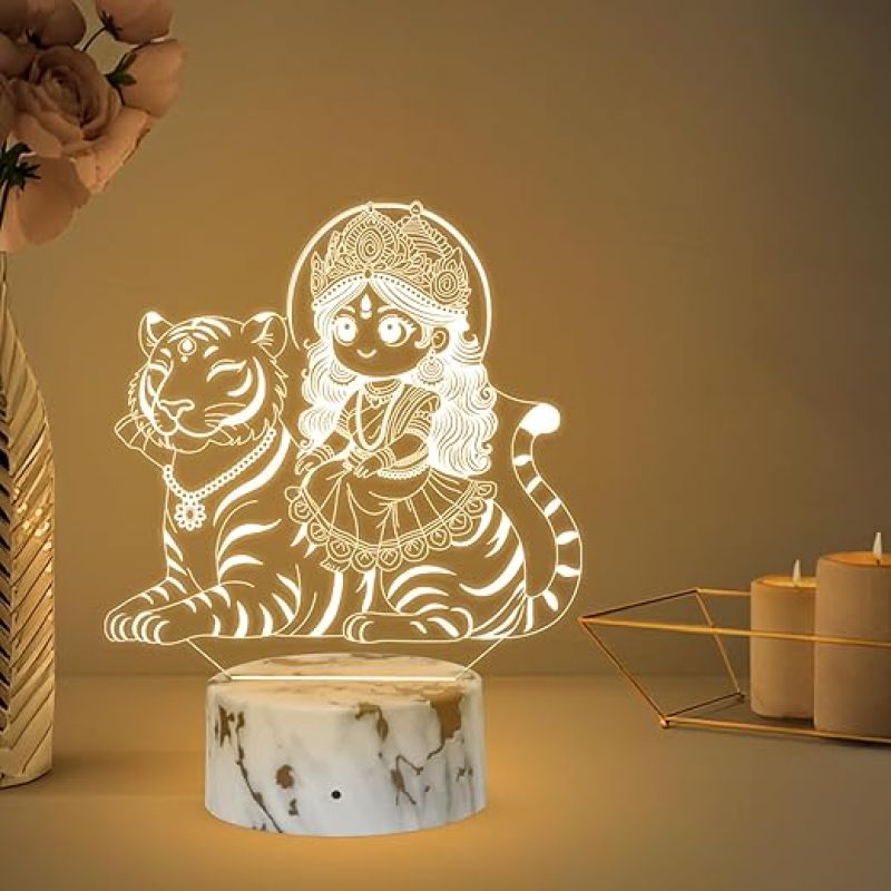 3D Illusion Maa Durga Night Lamp with Warm White Light  Sherowali MATA Desk Table Lamp  Blessing Gift for Loveable Person