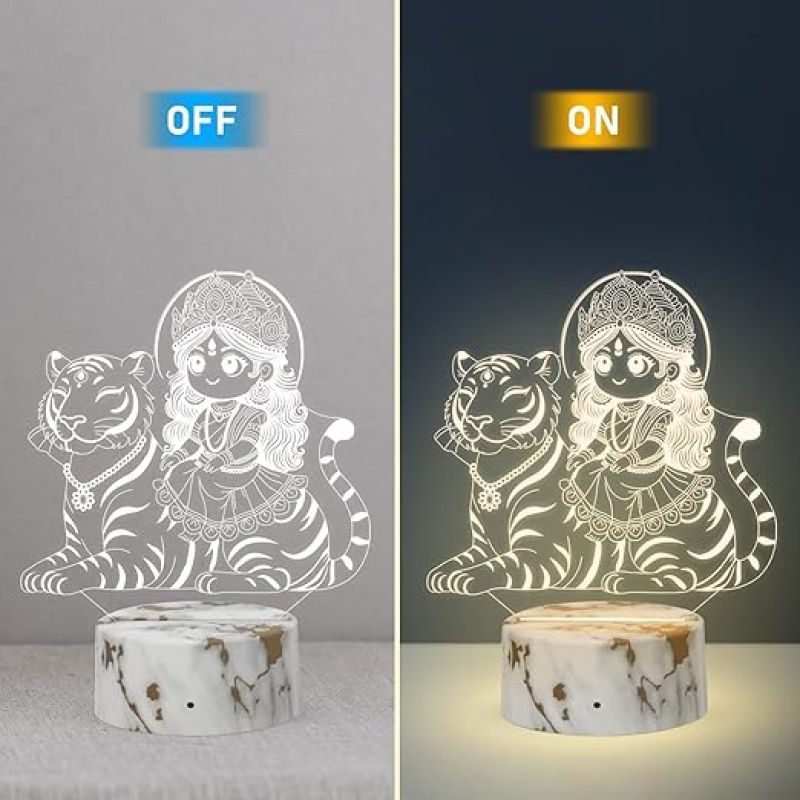 3D Illusion Maa Durga Night Lamp with Warm White Light  Sherowali MATA Desk Table Lamp  Blessing Gift for Loveable Person