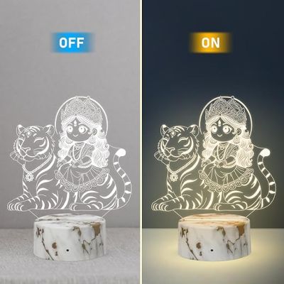 3D Illusion Maa Durga Night Lamp with Warm White Light  Sherowali MATA Desk Table Lamp  Blessing Gift for Loveable Person