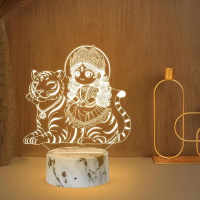 3D Illusion Maa Durga Night Lamp with Warm White Light  Sherowali MATA Desk Table Lamp  Blessing Gift for Loveable Person