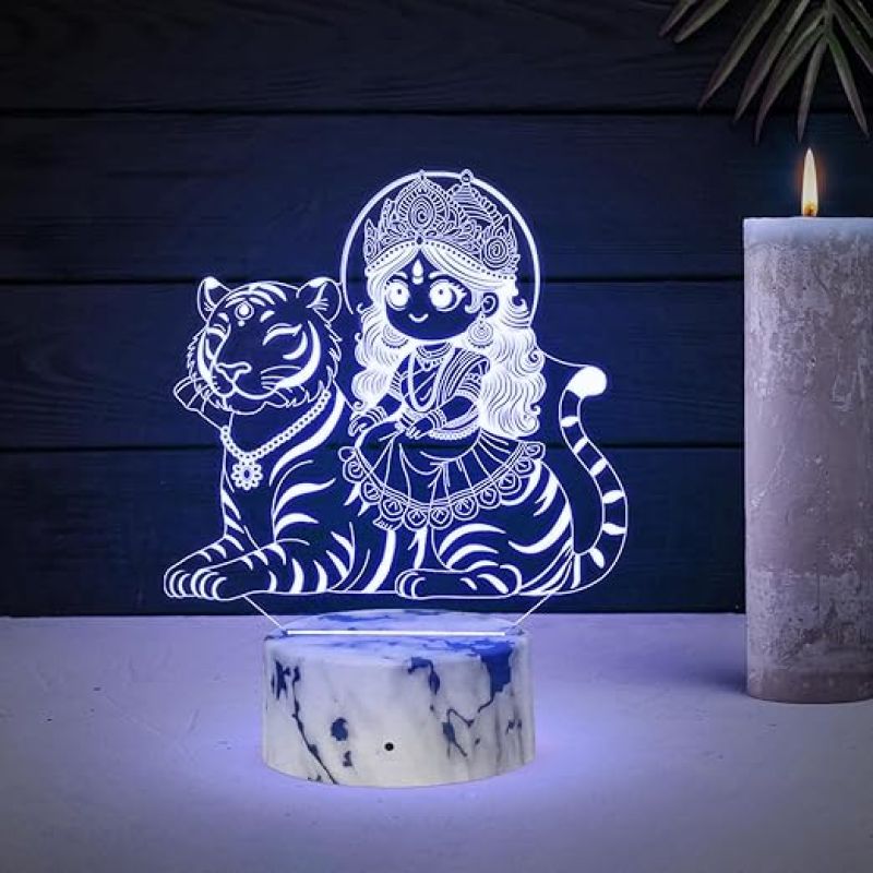 3D Illusion Maa Durga Night Lamp with Automatic Color Changing Light  Sherowali MATA Desk Table Lamp  Blessing Gift for Loveable Person