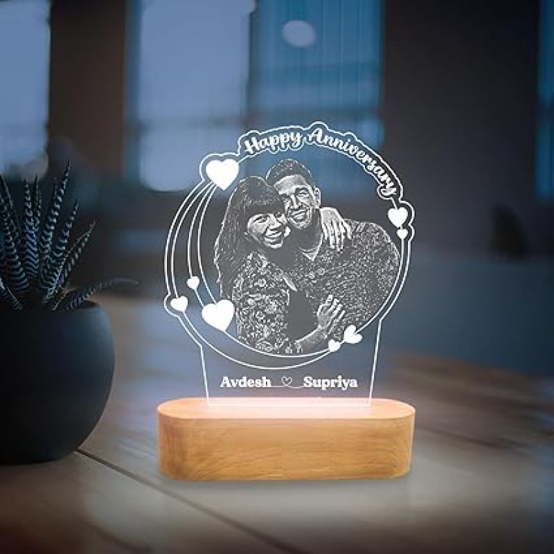 Personalized Photo Night Lamp with Warm White Light  Anniversary Gift for Husband Wife Parents  Couple Night Lamp  Customized Anniversary Gift for Wife