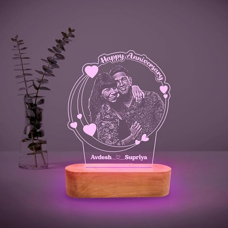 Anniversary Gift for Couple Special Personalized Photo & Name  Customized Birthday Gift for Wife & Husband  Engraved Picture Frame  Night Lamp for Marriage Anniversary