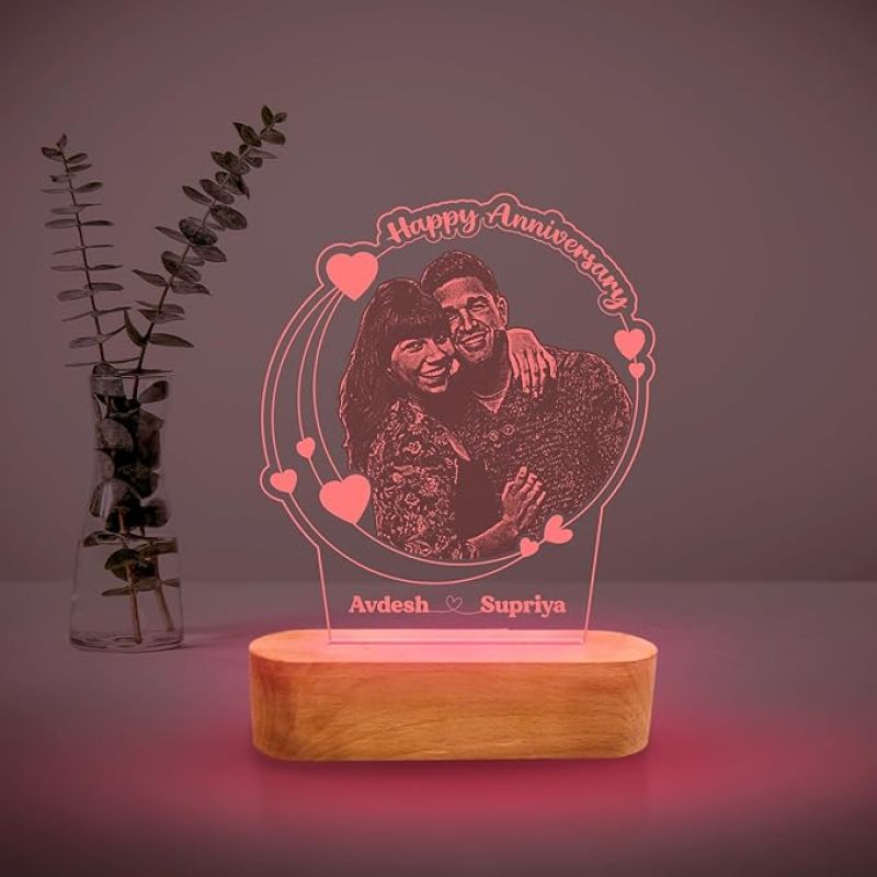 Anniversary Gift for Couple Special Personalized Photo & Name  Customized Birthday Gift for Wife & Husband  Engraved Picture Frame  Night Lamp for Marriage Anniversary