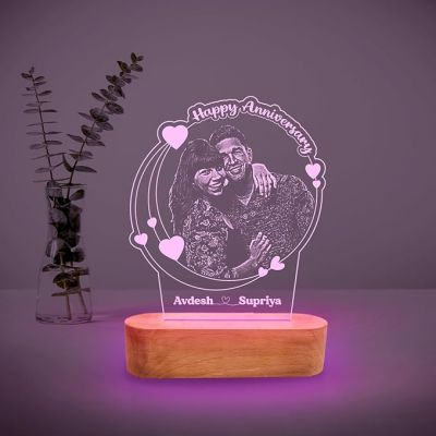 Anniversary Gift for Couple Special Personalized Photo & Name  Customized Birthday Gift for Wife & Husband  Engraved Picture Frame  Night Lamp for Marriage Anniversary