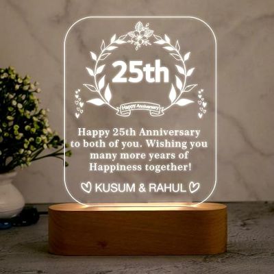 Personalized 25th Happy Anniversary Night Lamp with Cool White Light  Customized with Name & Text  Gift for Husband Wife Parents  25th Anniversary Gift