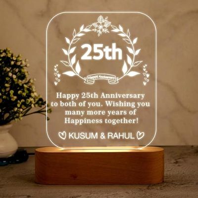 Personalized 25th Happy Anniversary Night Lamp with Cool White Light  Customized with Name & Text  Gift for Husband Wife Parents  25th Anniversary Gift