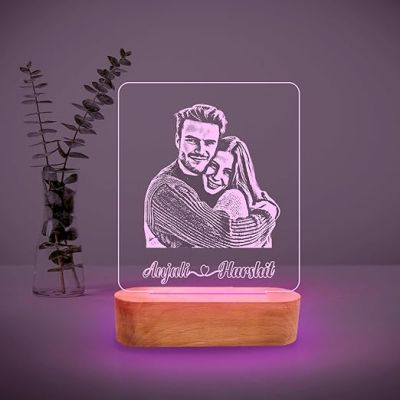 Couple Night Lamp with Multicoloured Light Customized with Photo & Name Gift for Her him Name Lamp for Couple Gift Gift for Husband Wife