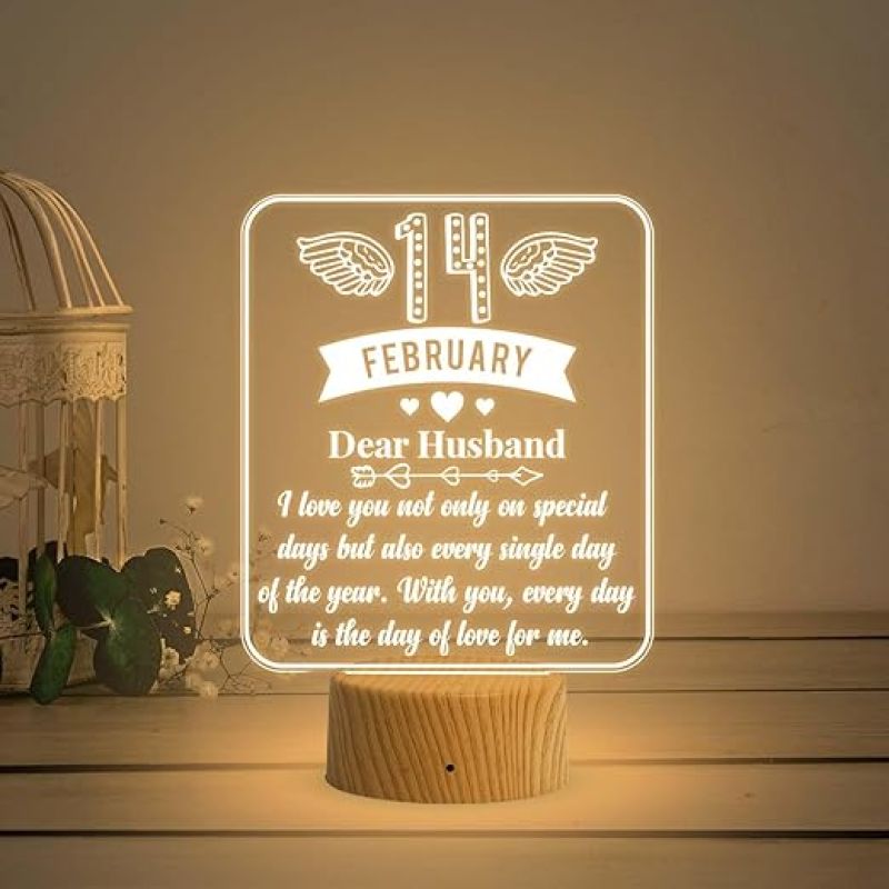 Valentine Day Gift for Husband 14 February Gift for Husband  Dear Husband Engraved Night Lamp  Warm White Light