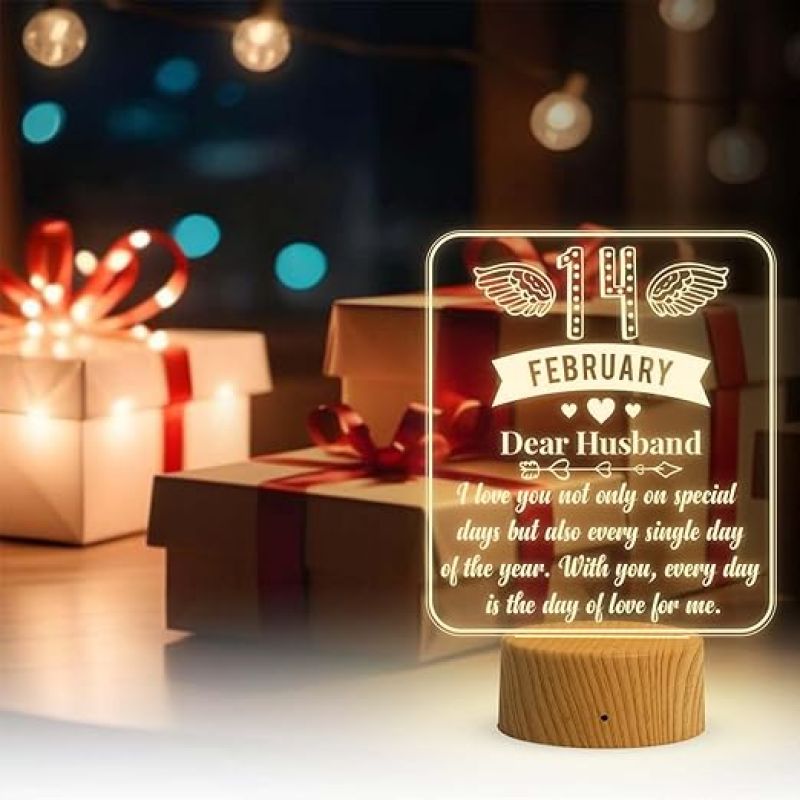 Valentine Day Gift for Husband 14 February Gift for Husband  Dear Husband Engraved Night Lamp  Warm White Light