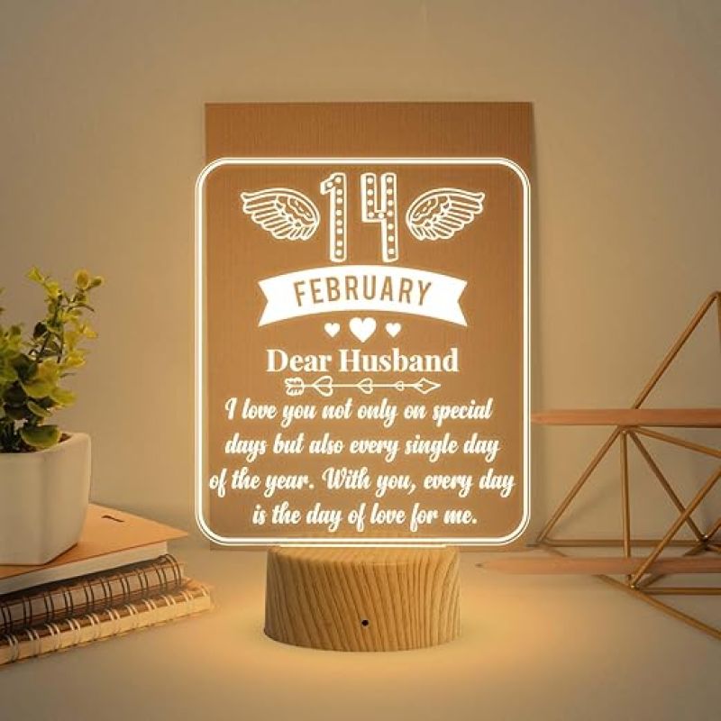 Valentine Day Gift for Husband 14 February Gift for Husband  Dear Husband Engraved Night Lamp  Warm White Light