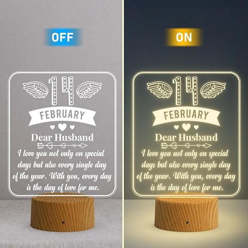 Valentine Day Gift for Husband 14 February Gift for Husband  Dear Husband Engraved Night Lamp  Warm White Light