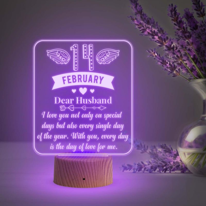 Valentine Day Gift for Husband  14 February Gift for Husband  Dear Husband Engraved Night Lamp  Automatic Color Changing Light