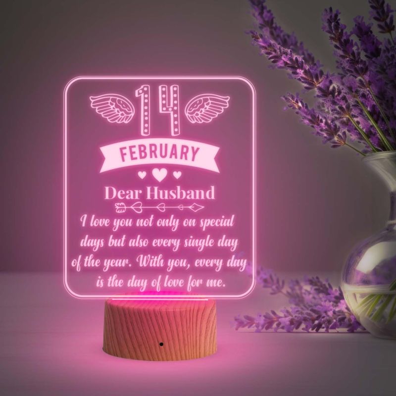 Valentine Day Gift for Husband  14 February Gift for Husband  Dear Husband Engraved Night Lamp  Automatic Color Changing Light