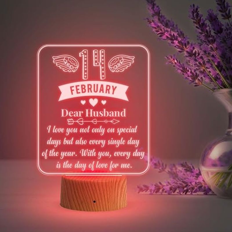 Valentine Day Gift for Husband  14 February Gift for Husband  Dear Husband Engraved Night Lamp  Automatic Color Changing Light