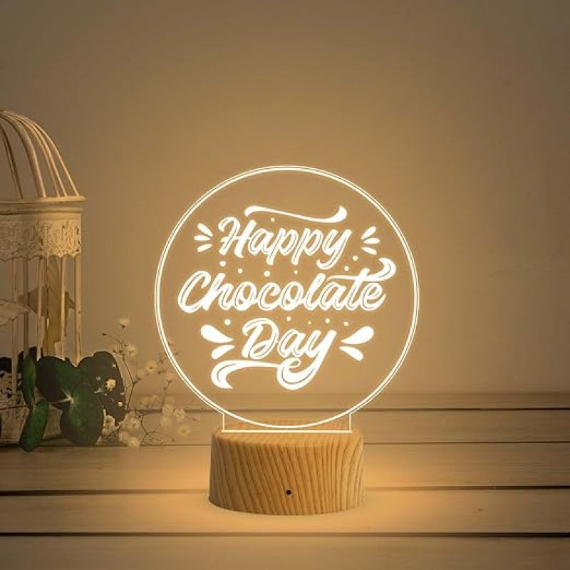 Happy Chocolate Day Gift Night Lamp with Warm White Light  Valentine's Day Chocolate Gift Light  Gift for Someone Special