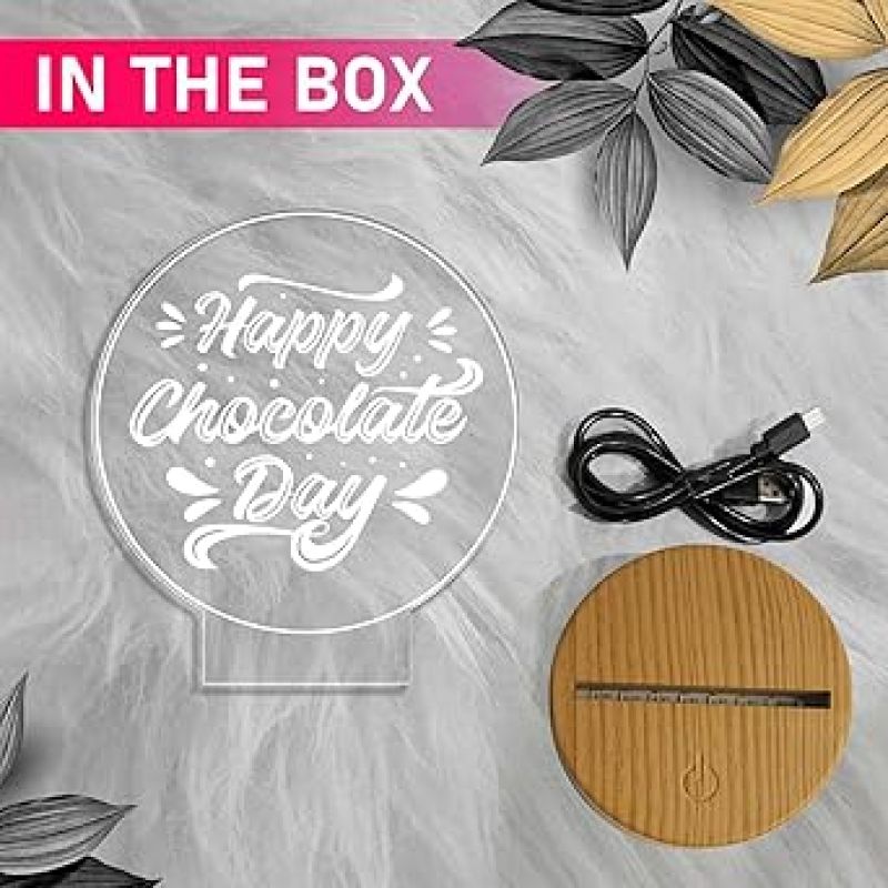 Happy Chocolate Day Gift Night Lamp with Warm White Light  Valentine's Day Chocolate Gift Light  Gift for Someone Special