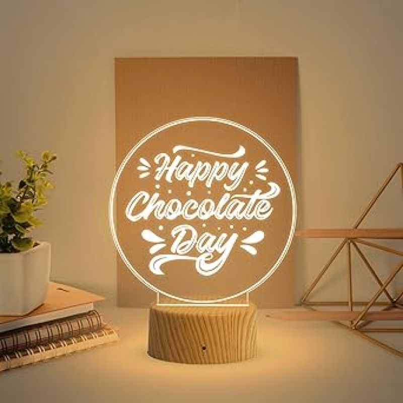 Happy Chocolate Day Gift Night Lamp with Warm White Light  Valentine's Day Chocolate Gift Light  Gift for Someone Special