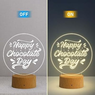 Happy Chocolate Day Gift Night Lamp with Warm White Light  Valentine's Day Chocolate Gift Light  Gift for Someone Special