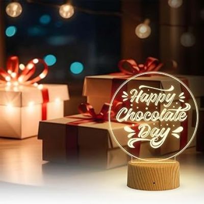 Happy Chocolate Day Gift Night Lamp with Warm White Light  Valentine's Day Chocolate Gift Light  Gift for Someone Special