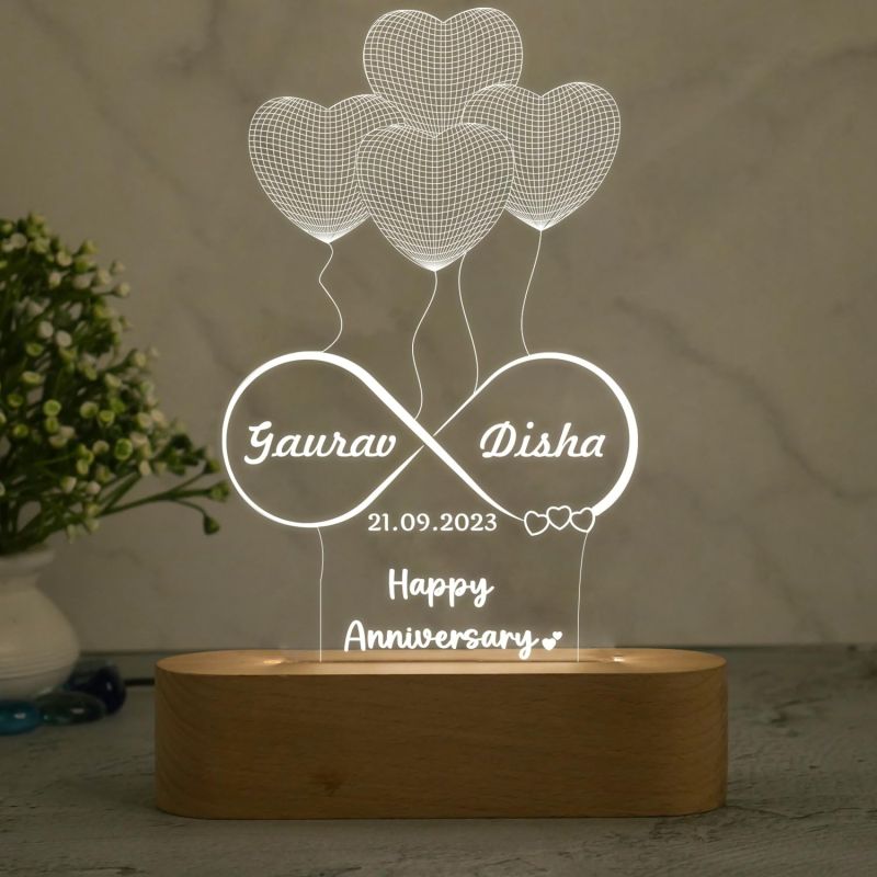 Personalized Heart Lamp 3D Illusion Table Lamp Customized with Name & Date  Gift for Anniversary, Birthday, Valentine Day (Warm White Light)