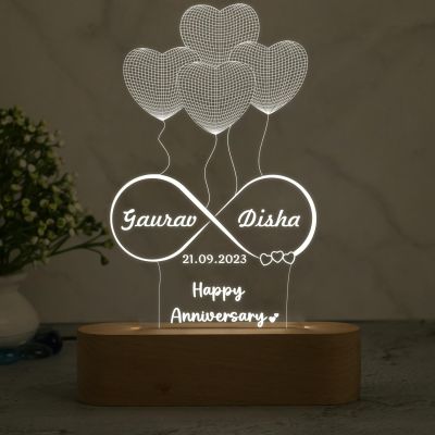 Personalized Heart Lamp 3D Illusion Table Lamp Customized with Name & Date  Gift for Anniversary, Birthday, Valentine Day (Warm White Light)