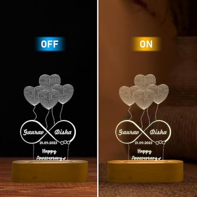 Personalized Heart Lamp 3D Illusion Table Lamp Customized with Name & Date  Gift for Anniversary, Birthday, Valentine Day (Warm White Light)