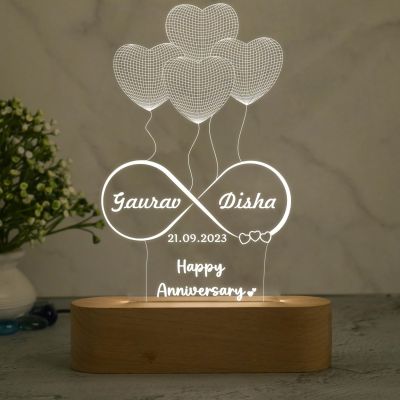 Personalized Heart Lamp 3D Illusion Table Lamp Customized with Name & Date  Gift for Anniversary, Birthday, Valentine Day (Warm White Light)