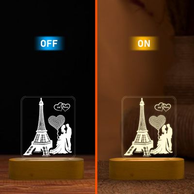 3D Illusion Eiffel Design Lamp Personalized with Couple Name & Cool White Light  Gift for Anniversary  Gift for Husband Wife  Bedroom Decor Light