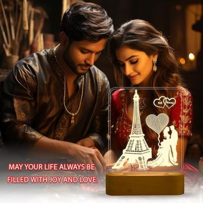 3D Illusion Eiffel Design Lamp Personalized with Couple Name & Cool White Light  Gift for Anniversary  Gift for Husband Wife  Bedroom Decor Light